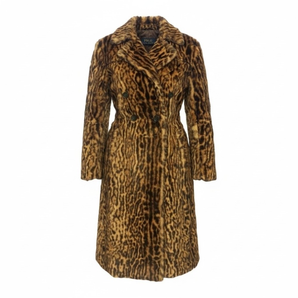 Polo Ralph Lauren Coat Women S Brown Leopard Print Faux Fur Trench Long Luxury